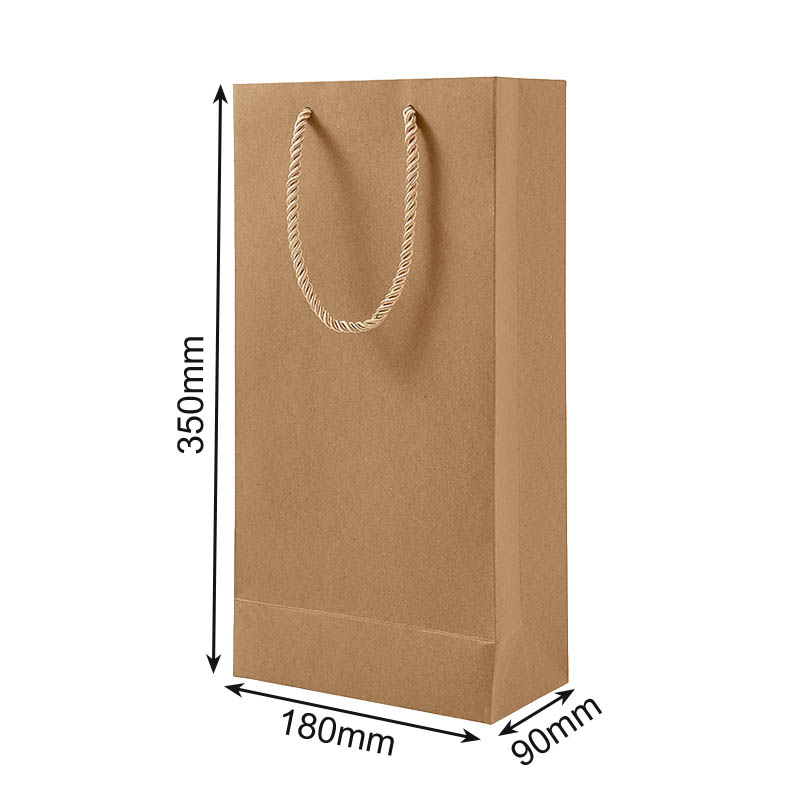 Paper Wine Bags Double Bottles 180x350mm Brown - 100/Pack - dimensions