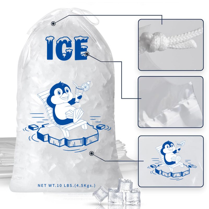 Ice Bags with Drawstring 4.5kg (10 lbs) - 100/Pack - dimensions