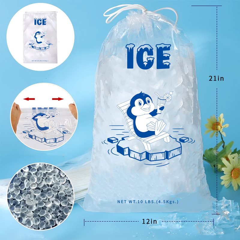 Ice Bags with Drawstring 4.5kg (10 lbs) - 100/Pack - dimensions