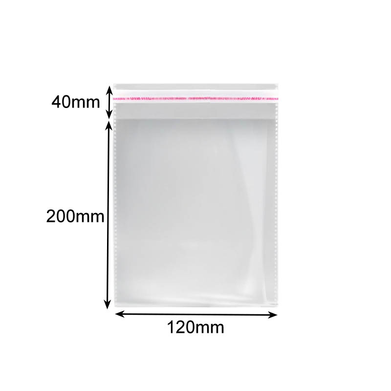 Peel and Seal Cellophane Bags 120x200mm - 1000/Pack - dimensions