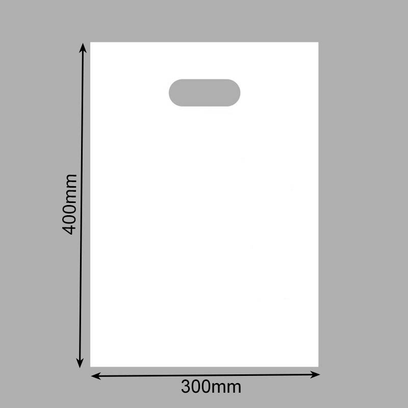 Large Plastic Bags with Die Cut Handles 300x400mm White - 100/Pack - dimensions