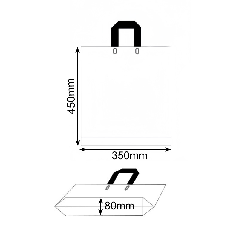 Large Plastic Tote Bags 350x450x60mm White - 100/Pack - dimensions