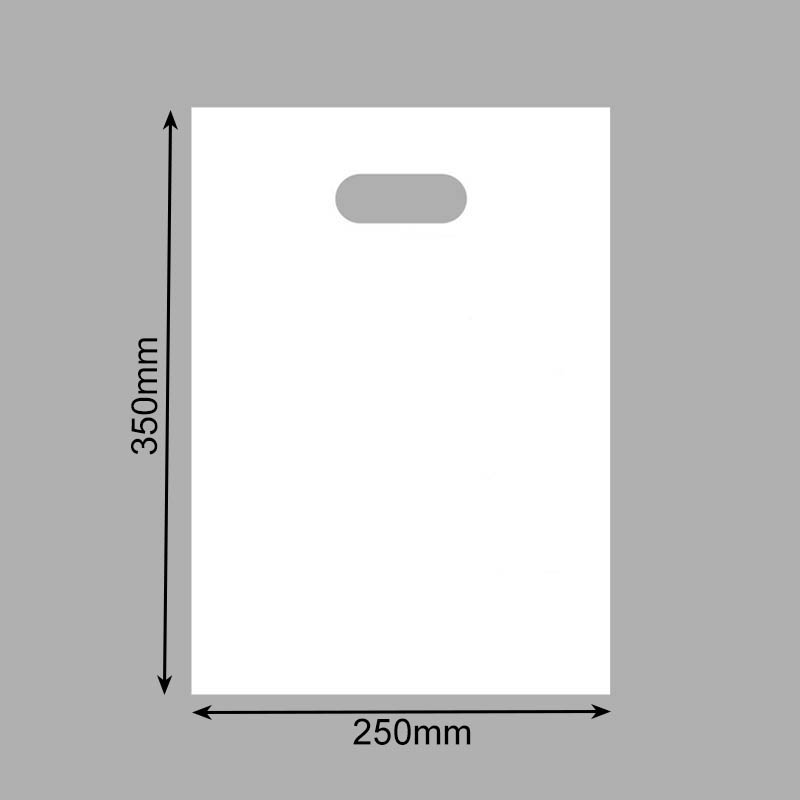 Medium Plastic Bags with Die Cut Handles 250x350mm Black - 100/Pack - dimensions