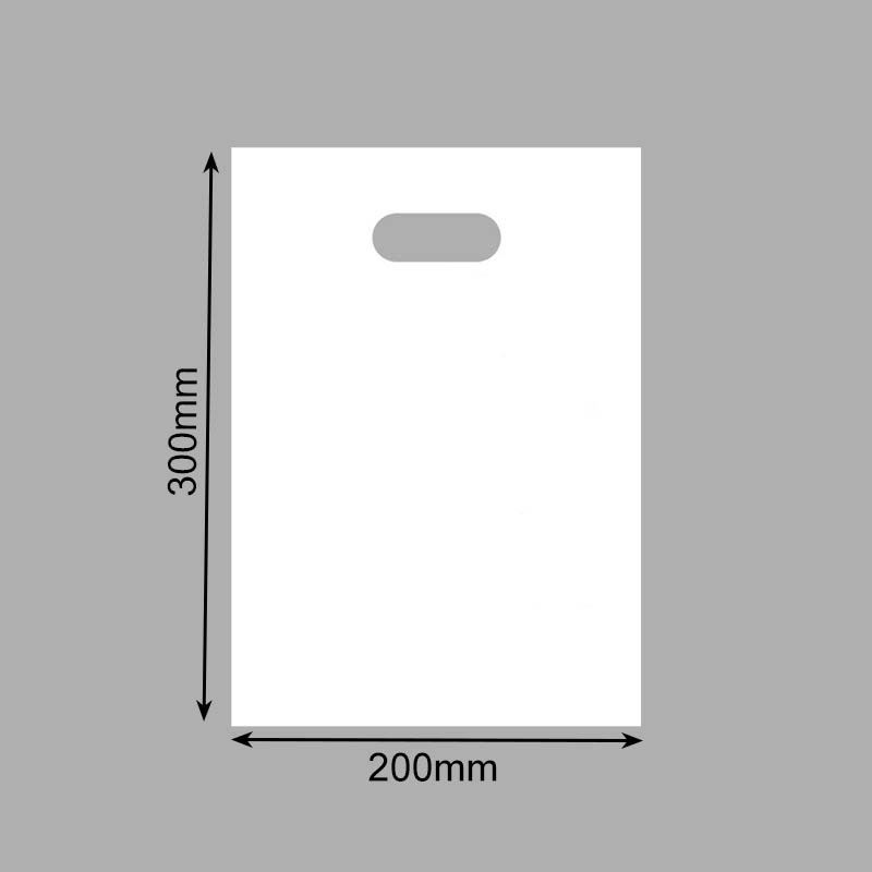 Small Plastic Bags with Die Cut Handles 200x300mm White - 100/Pack - dimensions