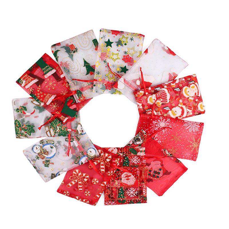 Christmas Organza Bags 130x180mm Mixed Patterns - 50/Pack - dimensions