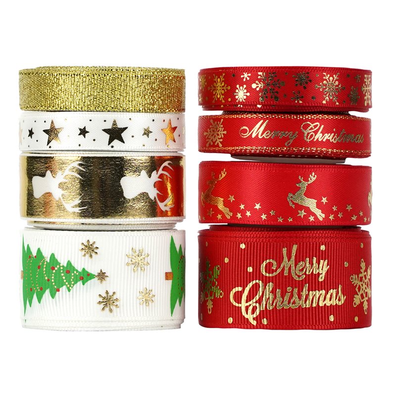 Christmas Grosgrain Ribbon 4.6M Long - 8 Rolls - dimensions