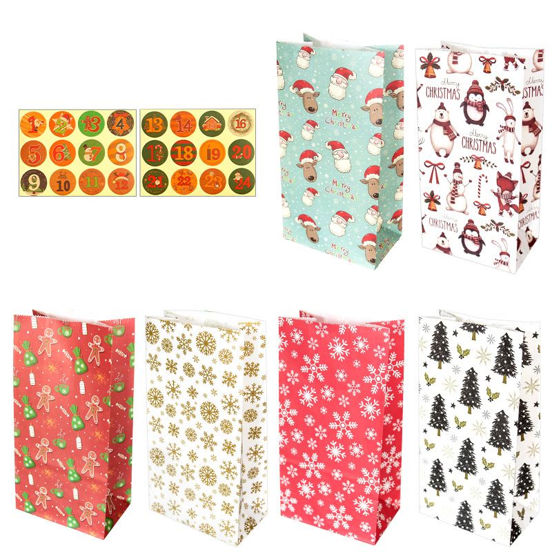 Christmas Paper Bags 120x230x75mm with Stickers - 24/Pack - dimensions