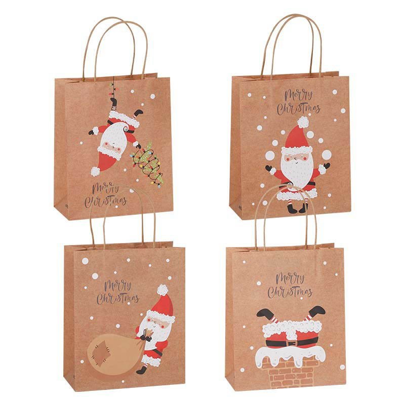 Large Xmas Kraft Paper Bags with Handles 320x420x110mm - 48/Pack