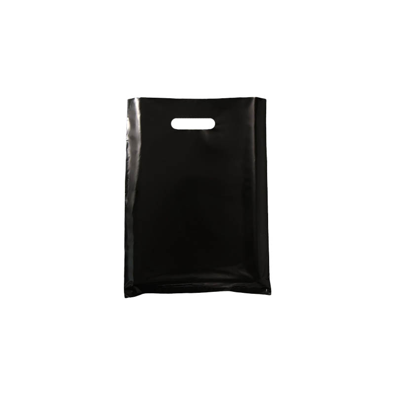 Small Plastic Bags with Die Cut Handles 200x300mm Black - 100/Pack