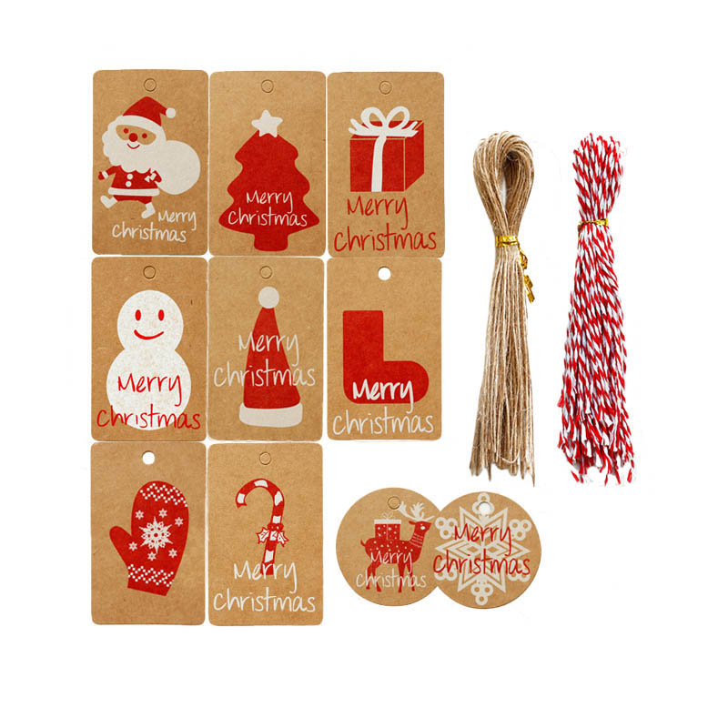 Christmas Kraft Gift Tags 45x70mm Mixed Patterns - 100/Pack - dimensions