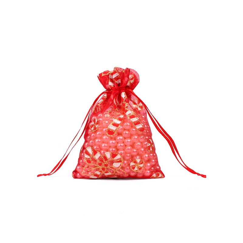 Christmas Organza Bags 130x180mm Candy Cane Pattern - 50/Pack