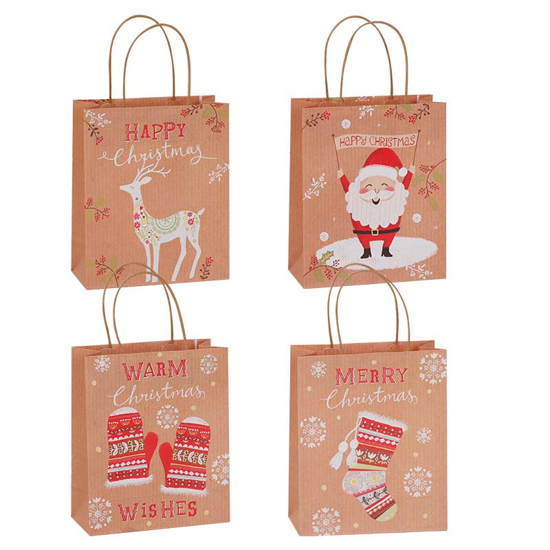 Large Xmas Paper Bags with Handles 320x420x110mm - 48/Pack