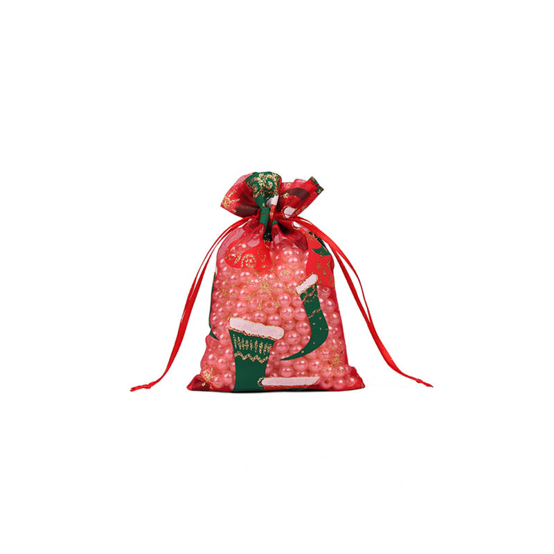 Christmas Organza Bags 100x150mm Stocking  Pattern - 50/Pack - dimensions