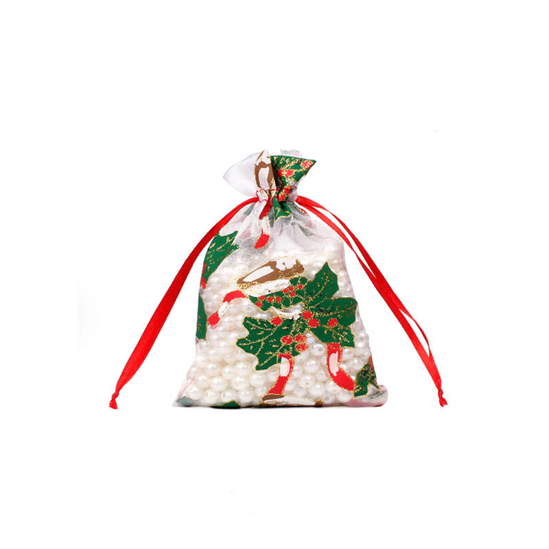 Christmas Organza Bags 130x180mm Holy Bell Pattern - 50/Pack