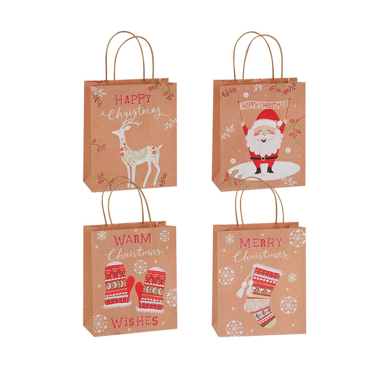 Medium Xmas Paper Bags with Handles 260x320x120mm - 48/Pack