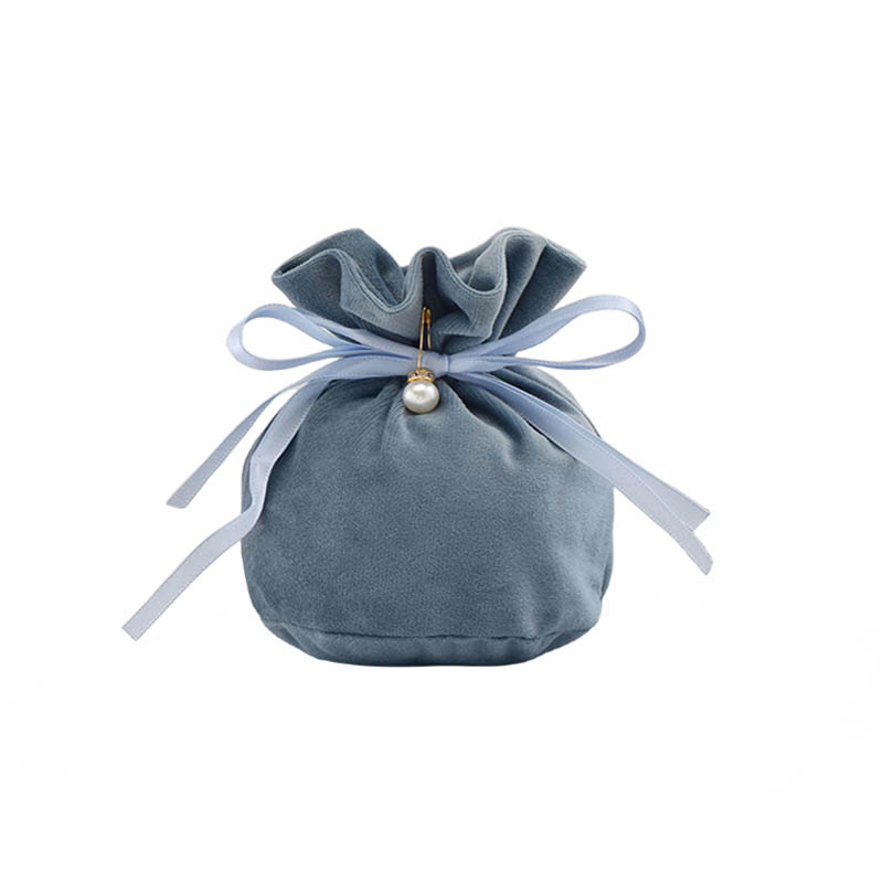 Velvet Satin Drawstring Bags with Pearl 150x150mm Grey - 10/Pack - dimensions