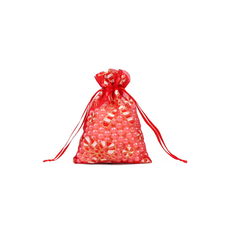 Christmas Organza Bags 100x150mm Candy Cane Pattern - 50/Pack