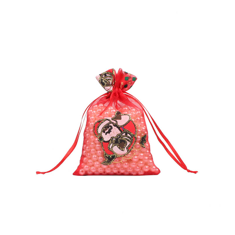 Christmas Organza Bags 130x180mm Santa Pattern - 50/Pack