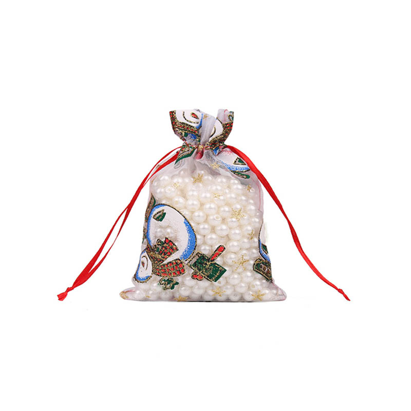 Christmas Organza Bags 130x180mm Snowman Pattern - 50/Pack - dimensions