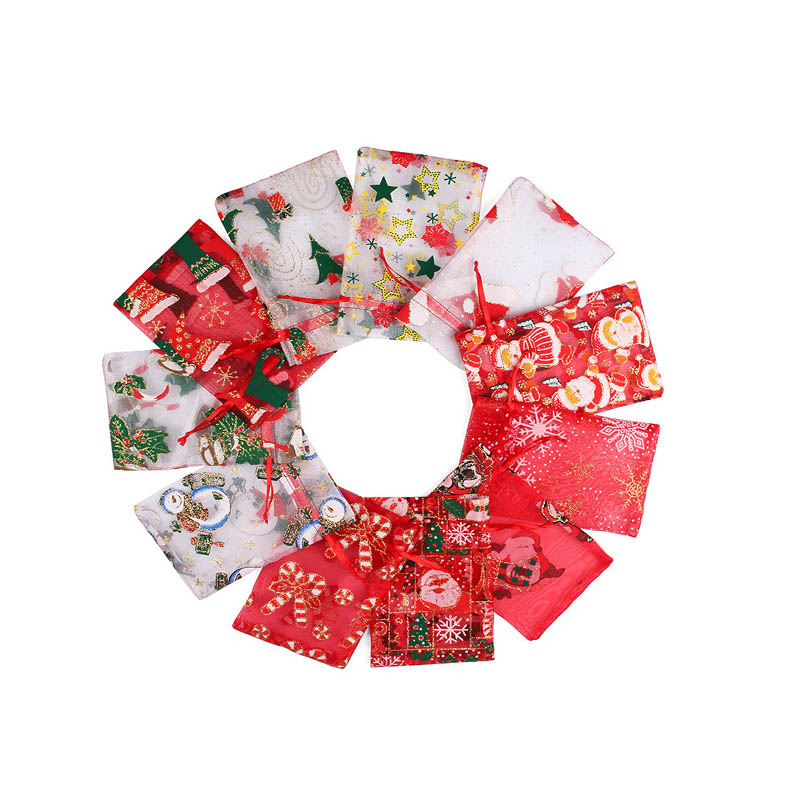 Christmas Organza Bags 100x150mm Mixed Patterns - 50/Pack - dimensions