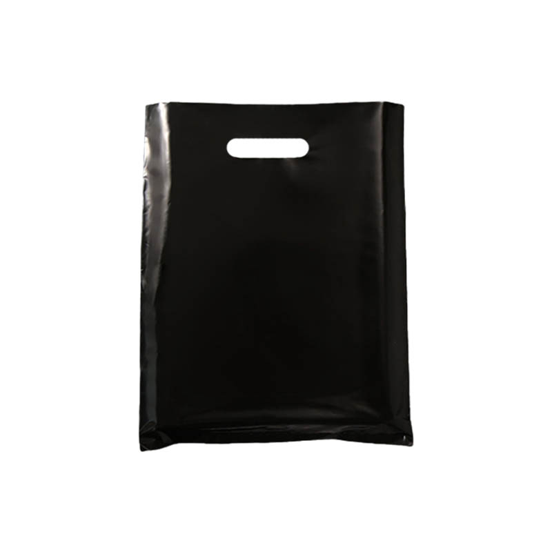 Large Plastic Bags with Die Cut Handles 300x400mm Black - 100/Pack - dimensions