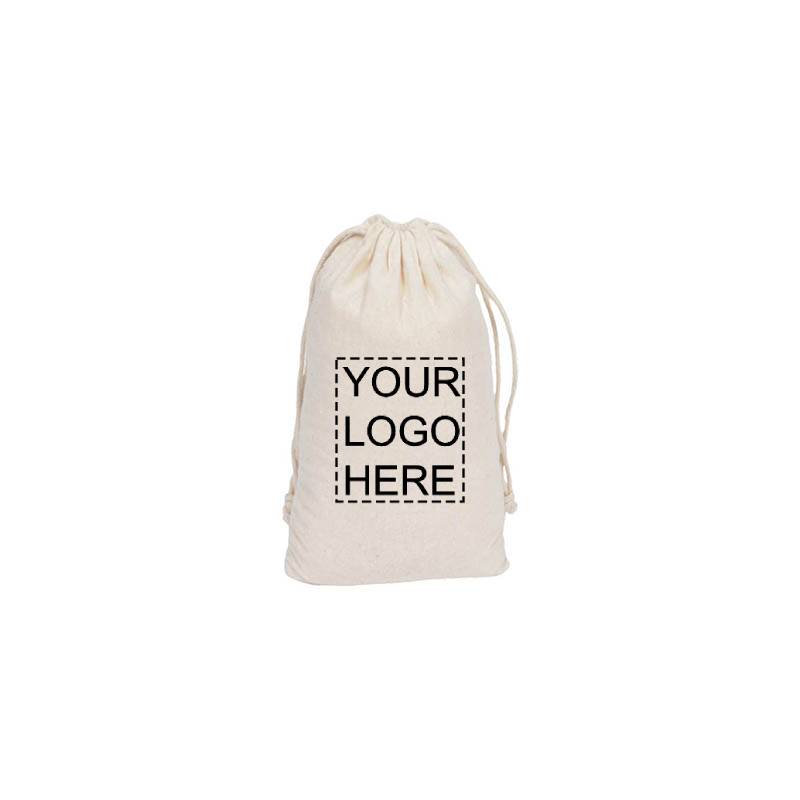 Custom Printed Small Calico Drawstring Bags 100x200mm - MOQ 100