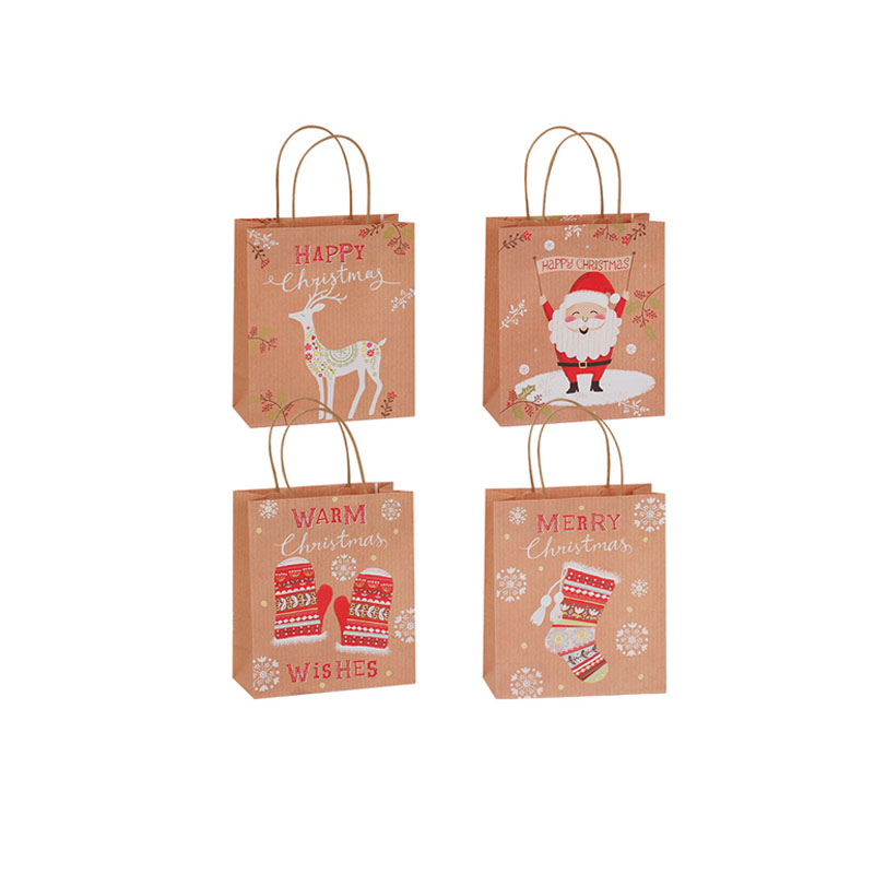 Small Xmas Paper Bags with Handles 210x255x100mm - 48/Pack - dimensions