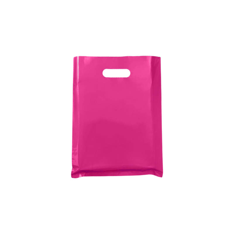 Small Plastic Bags with Die Cut Handles 200x300mm Pink - 100/Pack - dimensions