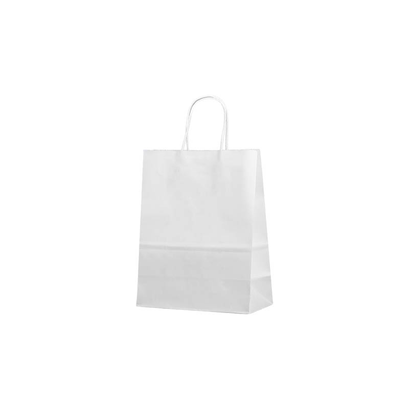 Mini Paper Bags Twisted Handles 160x265mm White - 50/Pack - dimensions