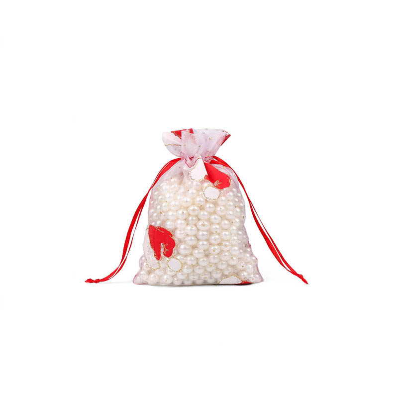 Christmas Organza Bags 100x150mm Santa Hat Pattern - 50/Pack - dimensions