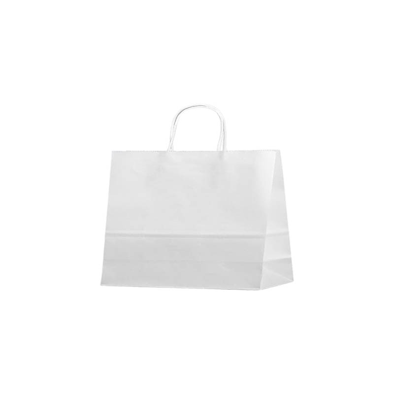 Medium Paper Bags Twisted Handles 320x250mm White - 50/Pack - dimensions