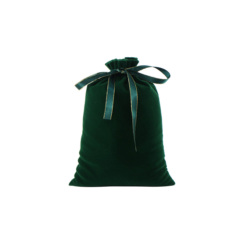 Velvet Satin Drawstring Bags 140x220mm Dark Green - 50/Pack