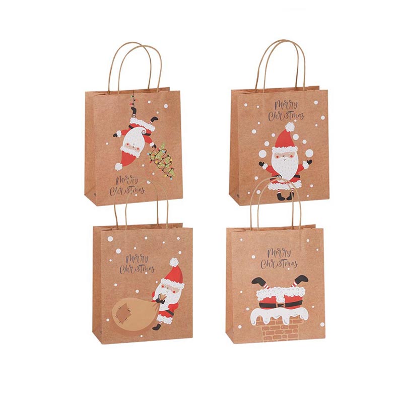 Medium Xmas Kraft Paper Bags with Handles 260x320x120mm - 48/Pack - dimensions