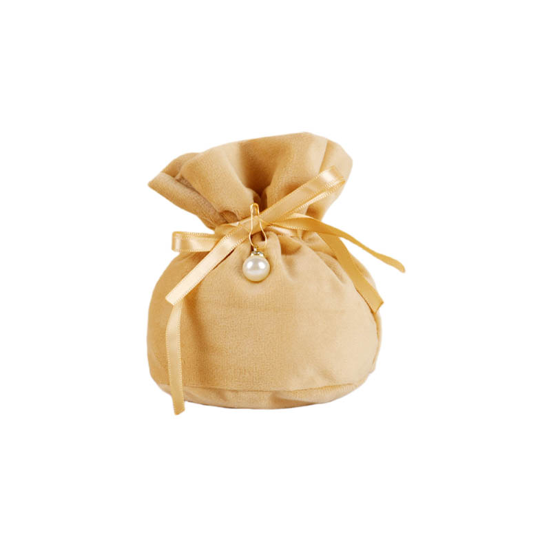 Velvet Satin Drawstring Bags with Pearl 150x150mm Gold - 10/Pack