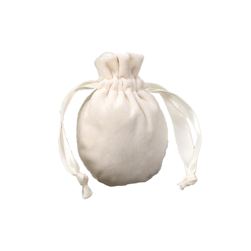 Velvet Satin Drawstring Bags 80x100mm Off White - 50/Pack - dimensions