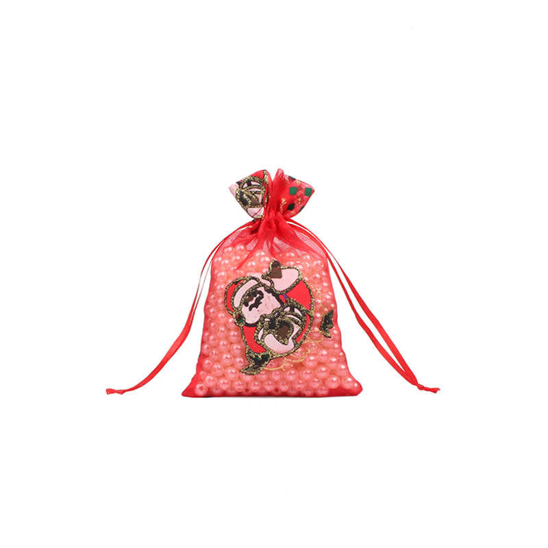 Christmas Organza Bags 100x150mm Santa Pattern - 50/Pack